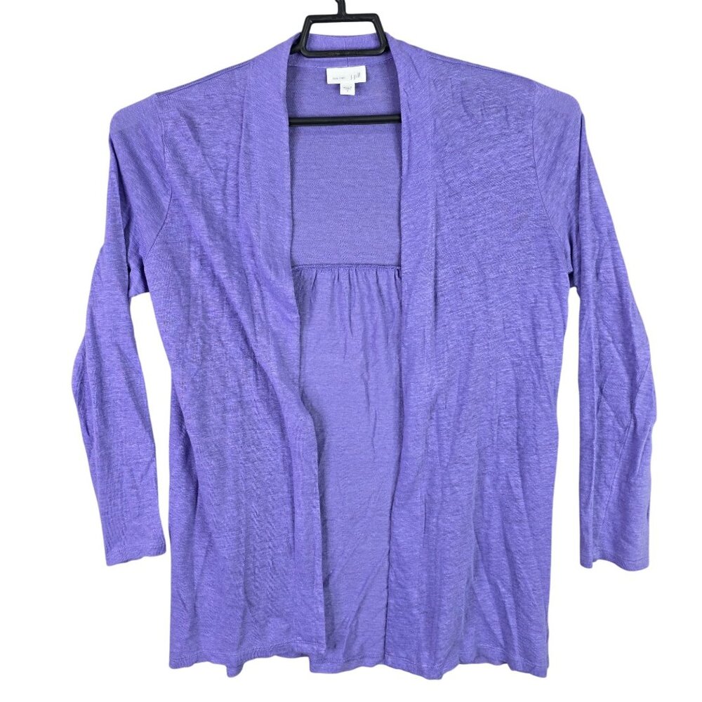 Womens J. Jill Purple Love Linen Cardigan Open Front Long Sleeve 100% Linen S